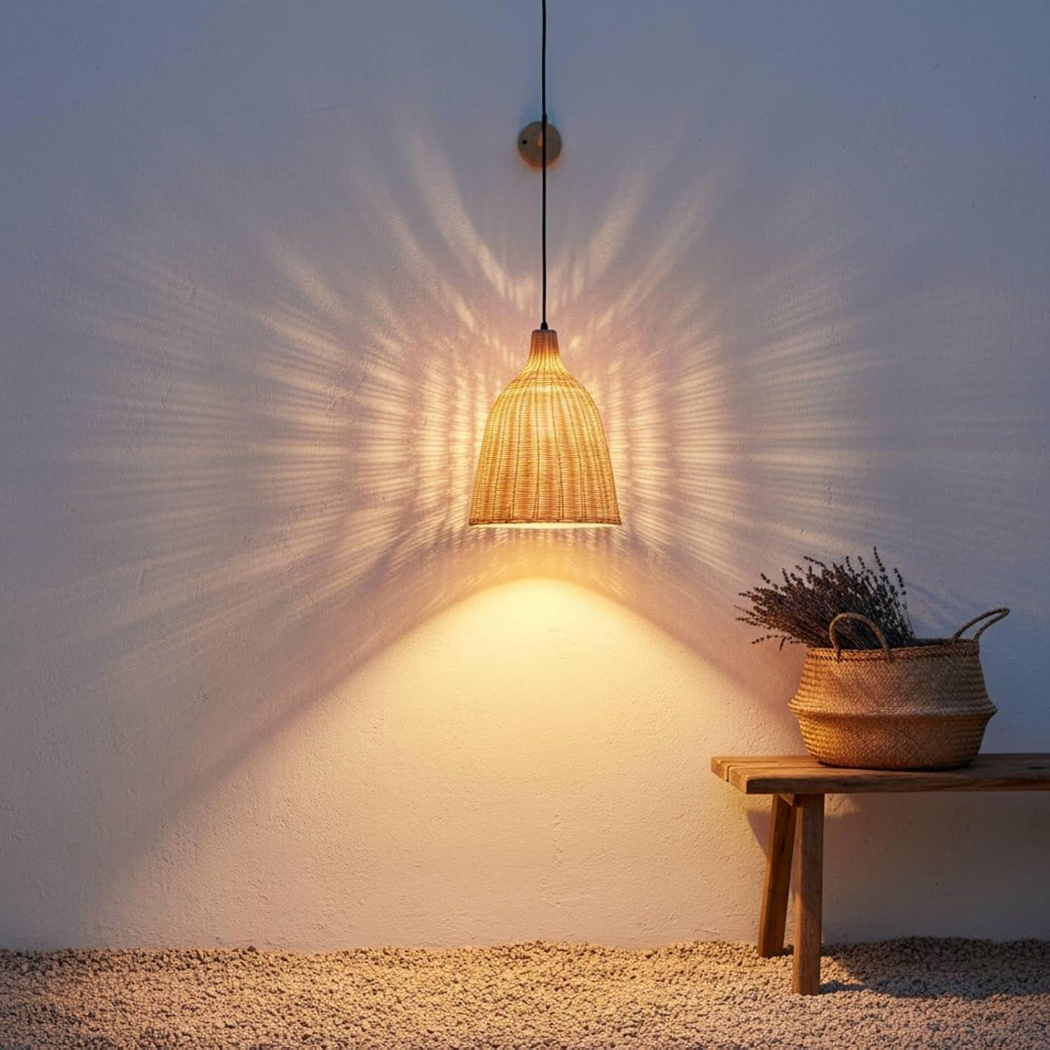 Woven Wicker Bell Pendant Light