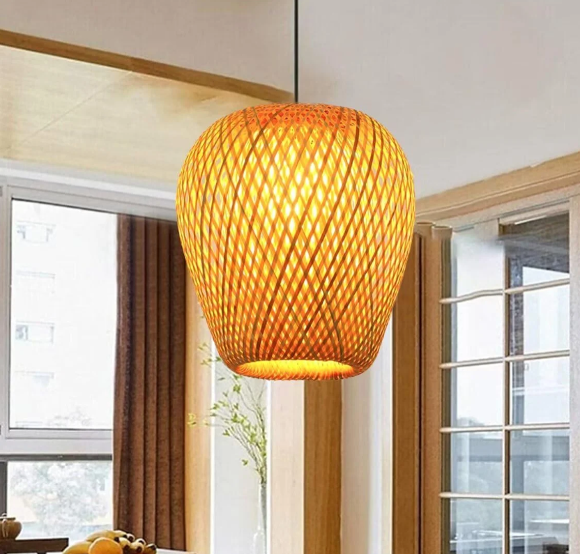 Woven Bamboo Basket Lantern Pendant