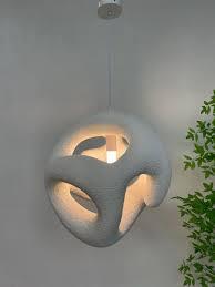Sculptural Hollow Plaster Sphere Pendant Light