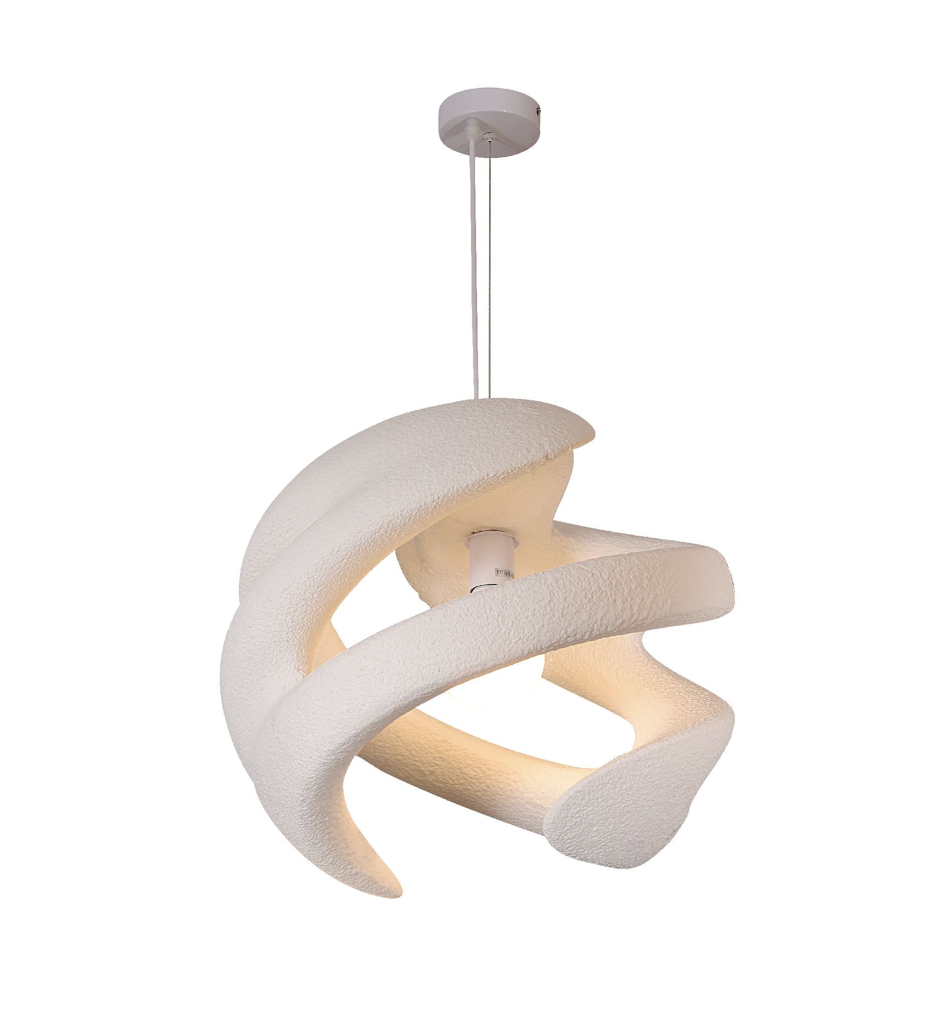 Sculptural White Textured Ribbon Pendant Light