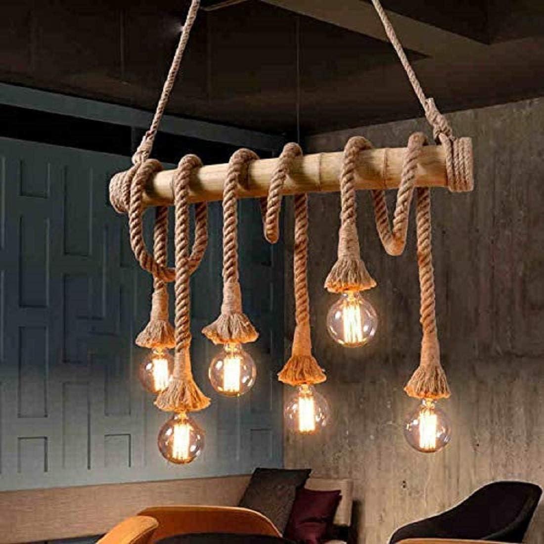 Vintage Bamboo and Hemp Rope 6-Light Chandelier