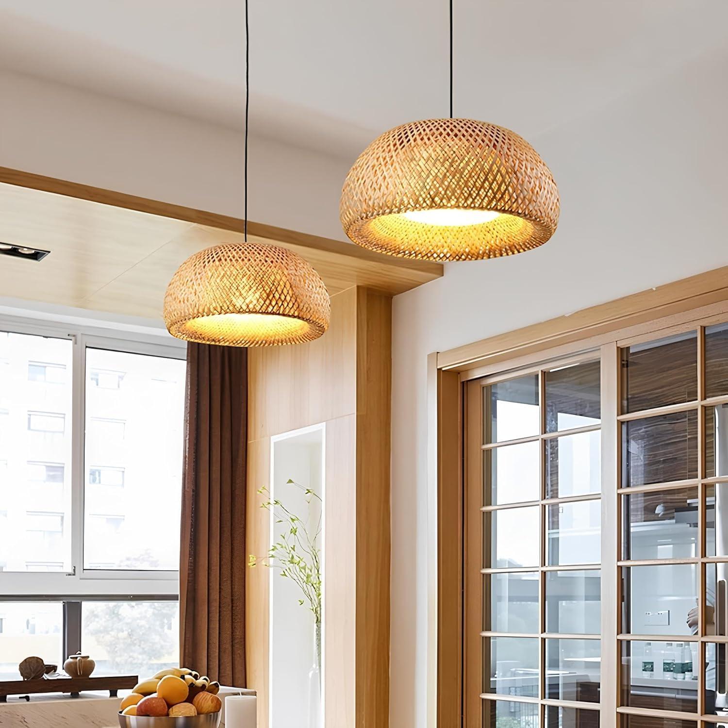Hand-Woven Bamboo Basket Dome Pendant Light