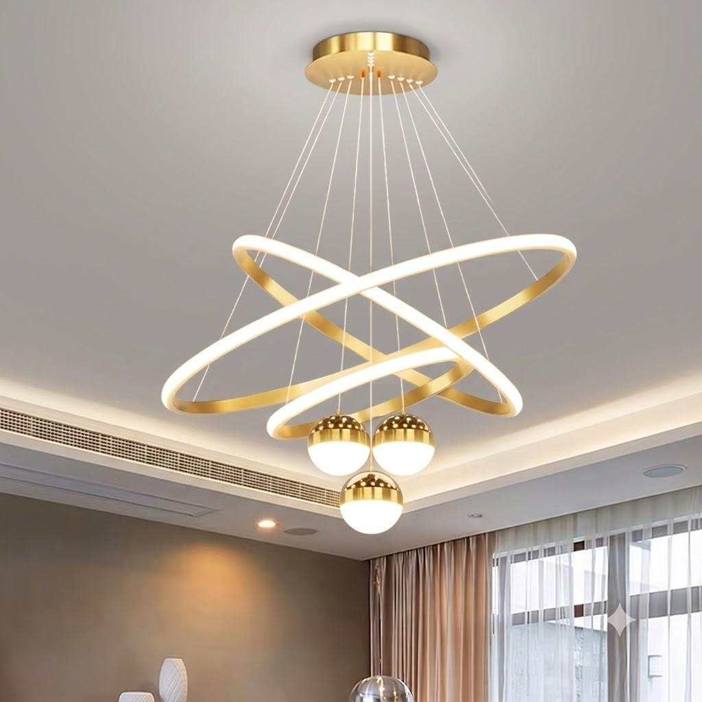 Gold Ring LED Chandelier with Bulb Accents