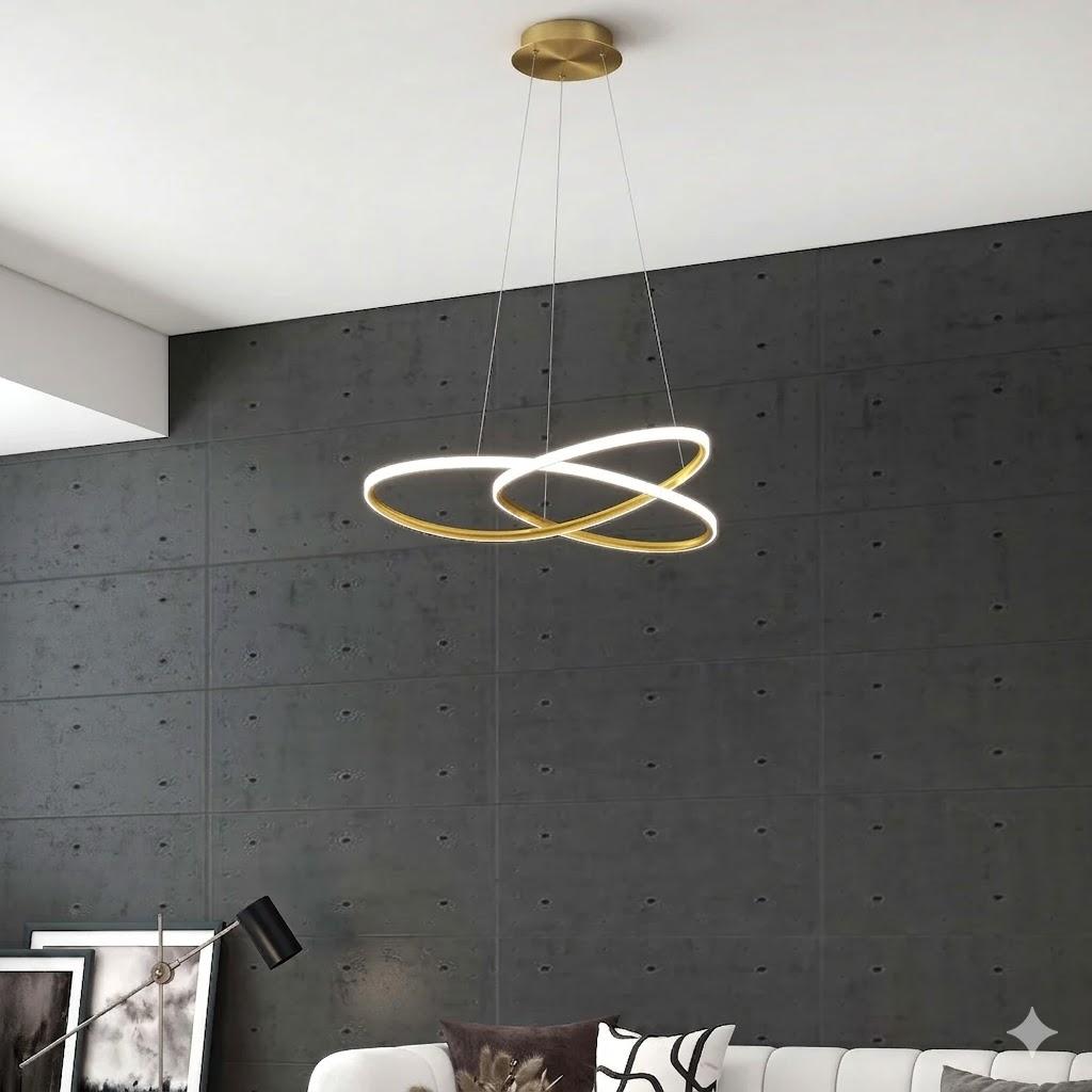 Interlocking Double-Ring Gold LED Chandelier