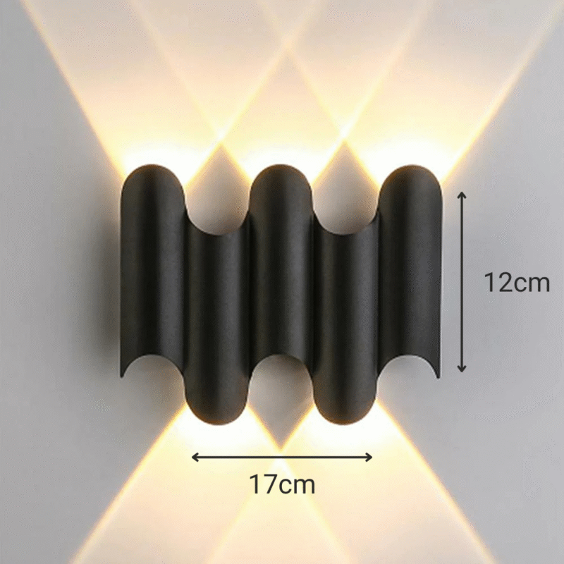 Waterproof LED wall light with up and down beam, sculptural wave design in matte black – Bachir Lights Lebanon