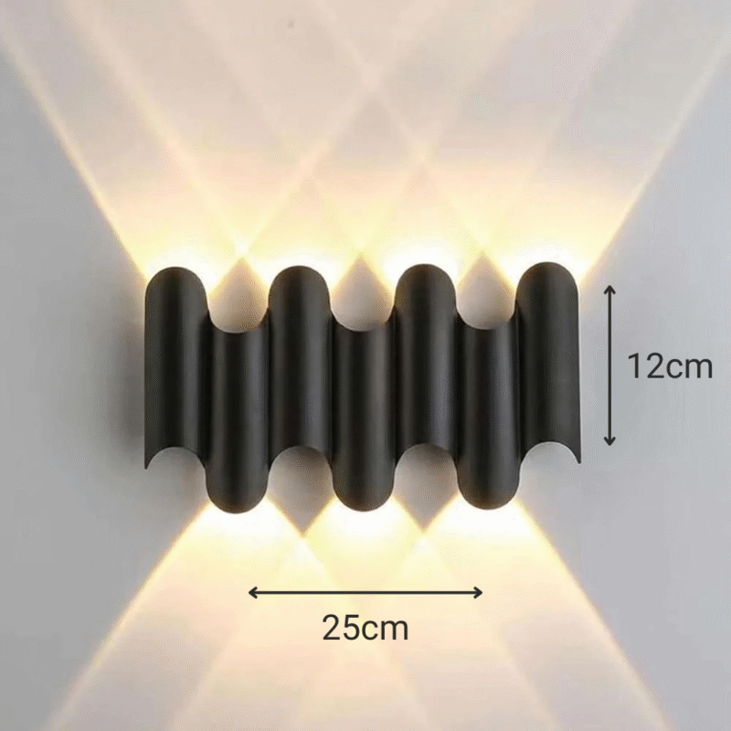 Waterproof LED wall light with up and down beam, sculptural wave design in matte black – Bachir Lights Lebanon