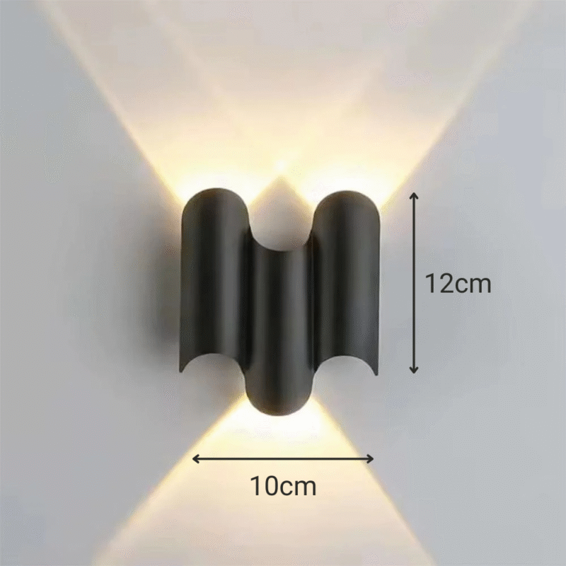 Waterproof LED wall light with up and down beam, sculptural wave design in matte black – Bachir Lights Lebanon