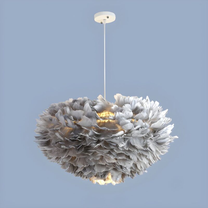 50cm feather-style pendant light in white finish with 3 E27 lamp holders – Bachir Lights Lebanon