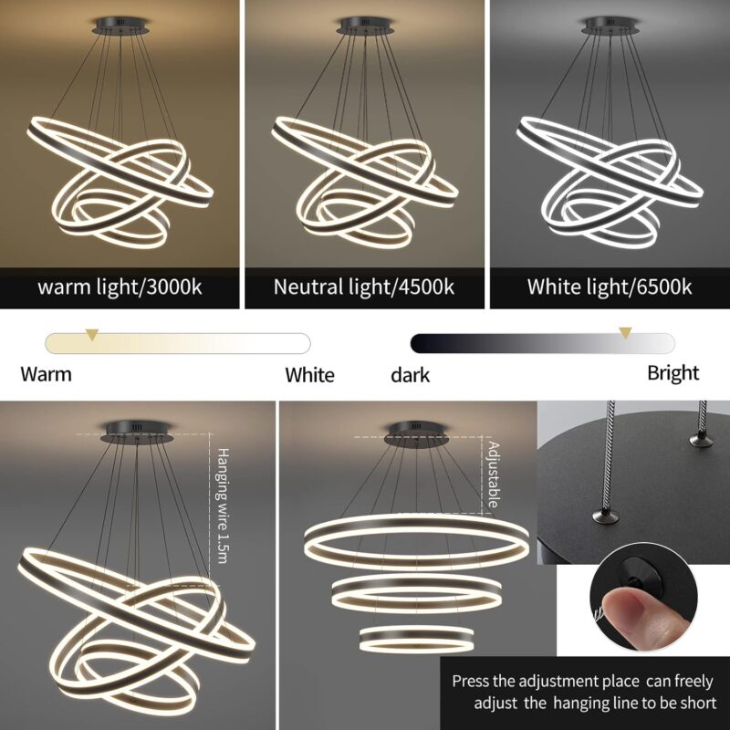 3-Ring LED Chandelier - 80cm - Image 7