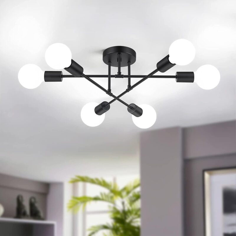 6-light sputnik ceiling fixture in black or silver finish with E27 sockets – Bachir Lights Lebanon