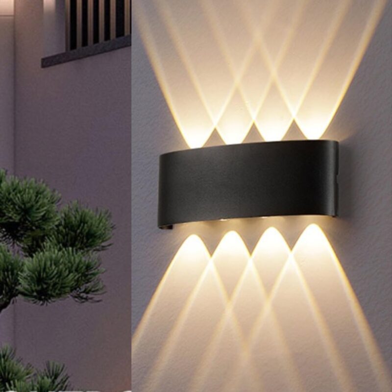 Multi-beam black waterproof LED wall light with warm glow, available in different sizes – Bachir Lights Lebanon