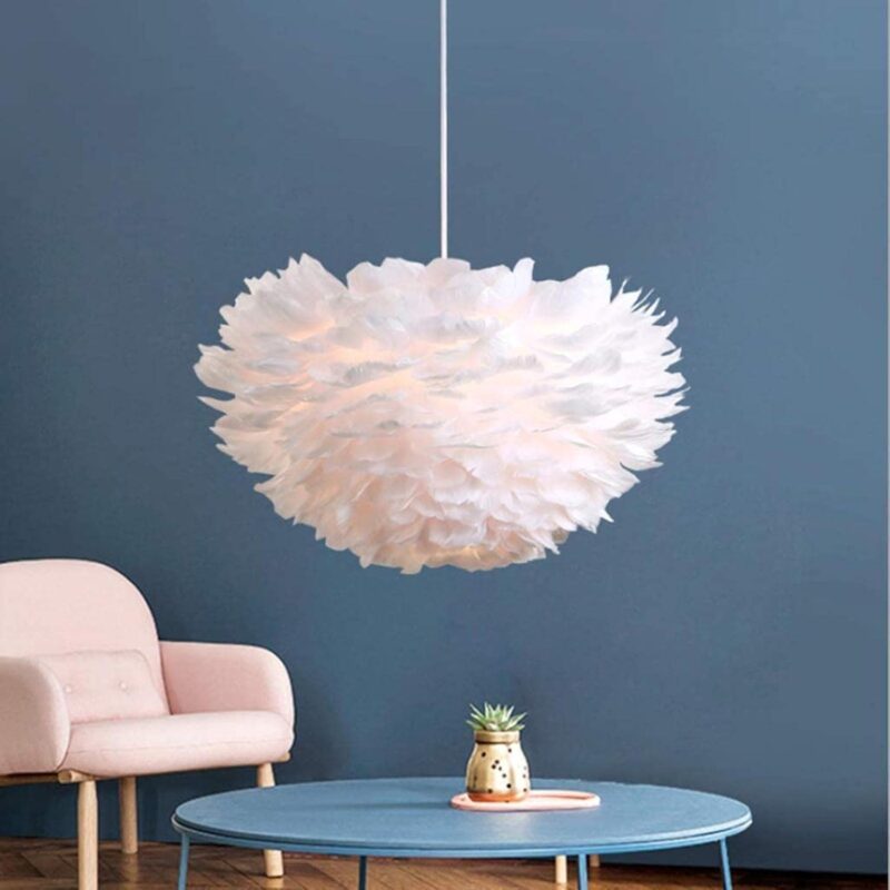 50cm feather-style pendant light in white finish with 3 E27 lamp holders – Bachir Lights Lebanon