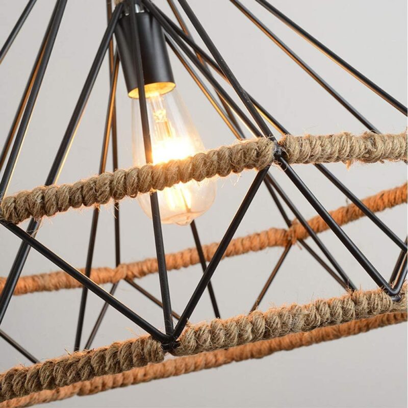 3-Head Industrial Cage Pendant Light with Rope Detail - Image 4