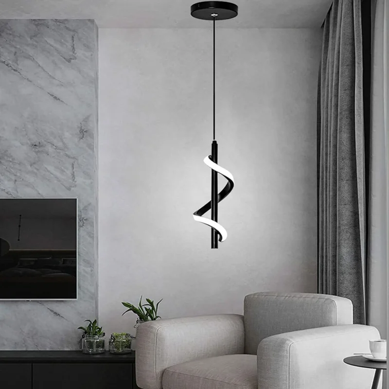 35cm vertical spiral LED pendant light in black finish – Bachir Lights Lebanon