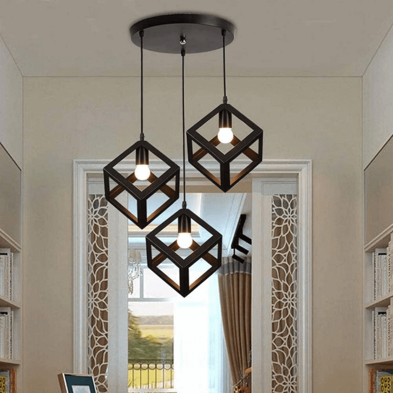 Urban Cube Triple Geometric Cluster Pendant